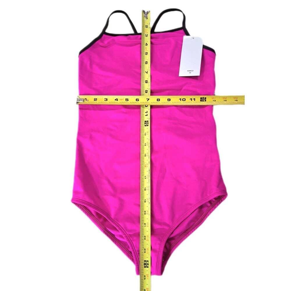 Aja VTG Hot Pink Side Cutout Keyhole Crossback Dance Leotard Built-in Bra Sz AM - Picture 15 of 16